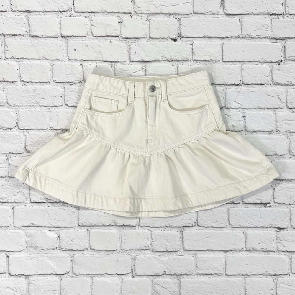 H&M Divided Cream Denim Mini Skirt Y2K Cottagecore Flare US 0